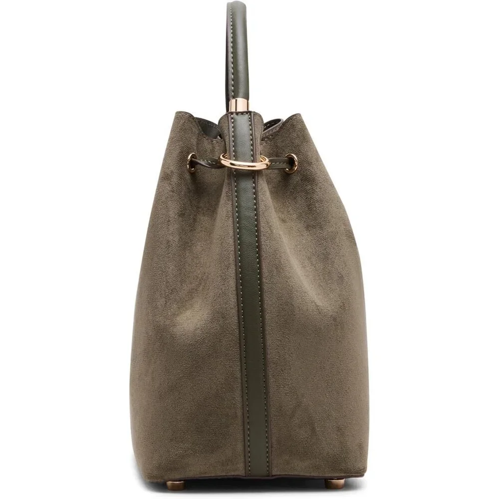 Womens Medium Bucket Bag Polyester Olive Convertible Strap Drawstring
